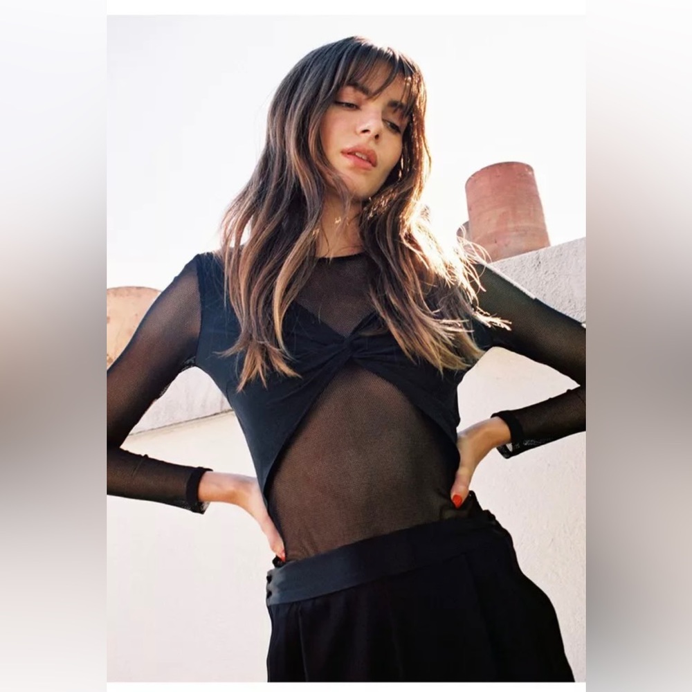 Fleur du Mal silk & mesh twist front bodysuit